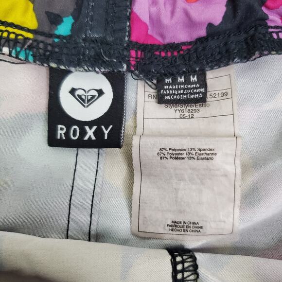 Roxy Womens Mini Swim Shorts Medium Black Multicolor Floral Print Drawstring - Picture 10 of 11